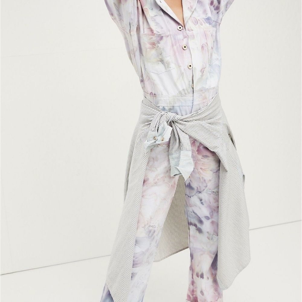 Free People Jumpsuit‎ Tie Dye Flight Suit Coveralls Sz L 90s Streetwear